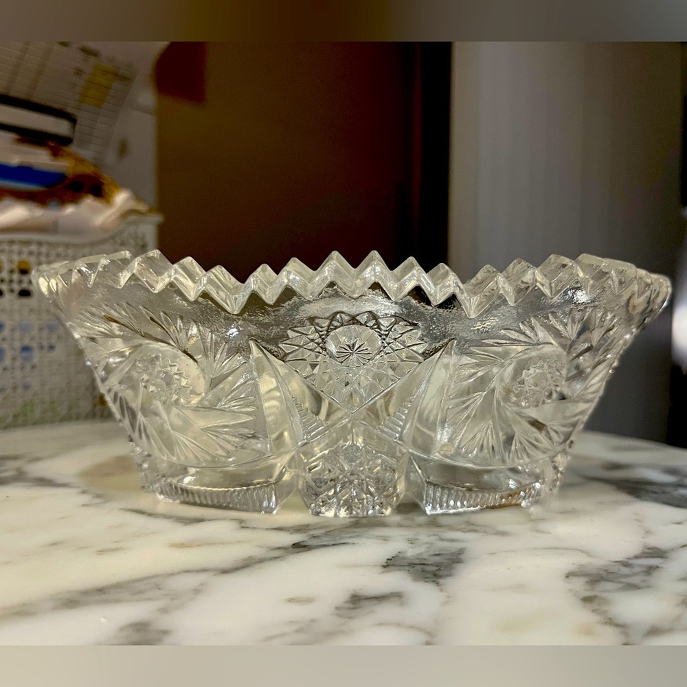 Vintage imperial glass oval cut glass relish candy dish.